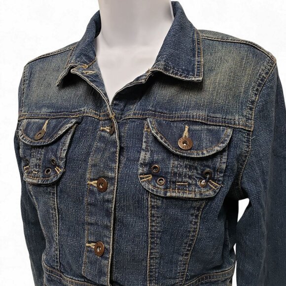 Star Jeans Womens Cropped Denim Jacket Button Size Medium - Picture 3 of 9